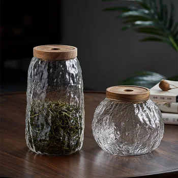 GIANXI Retro stiklo hermetiškas indas virtuvės laikymo buteliai stiklainio medinis dangtis sandarus maisto konteineris arbata Kavos pupelės Grūdai Saldainiai