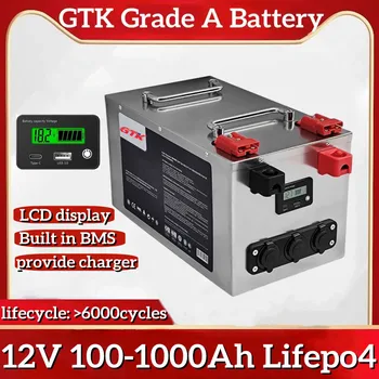 GTK 12V Lifepo4 100Ah baterija 200Ah 300Ah 400Ah 500Ah 600Ah 800Ah 1000Ah 1000Ah 1KW išjungta atsarginė galia Saulės sistema lauke