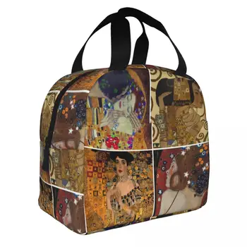 Gustav Klimt Freyas Izoliuoti pietų krepšiai Gyvybės medis Bučinys Adele Bloch-Bauer Lady Meal Container Cooler Bag Tote Lunch Box