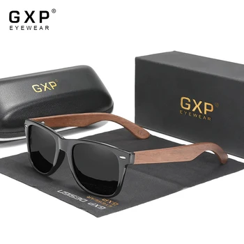 GXP Nauji juodi riešutmedžio akiniai nuo saulės Medžio poliarizuoti akiniai nuo saulės Vyriški akiniai Rankų darbo UV400 apsauga Akiniai Retro medinė dėžutė