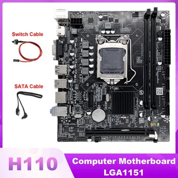 H110 Kompiuterio pagrindinė plokštė LGA1151 Palaiko Core i3 i5 i7 serijos procesorių Palaiko DDR4 atmintį su SATA kabeliu + jungiklio kabeliu
