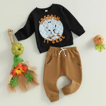 Halloween Baby Boys Kelnių rinkiniai Rudens drabužių komplektai Vaiduoklių ilgomis rankovėmis džemperiai ir elastinės kelnės mažyliams