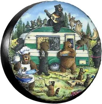 Happy Camper Bear atsarginis padangų dangčio ratų apsaugas Atsparus vandens dulkėms universalus tinka priekabai Rv visureigis Sunkvežimio kemperio kelionės