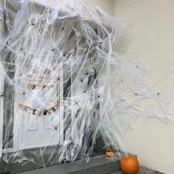 Helovino vakarėlis tiekia aukštos kokybės voratinklio ypač tikrovišką voratinklio rinkinį su netikrais vorais Super Stretch Halloween