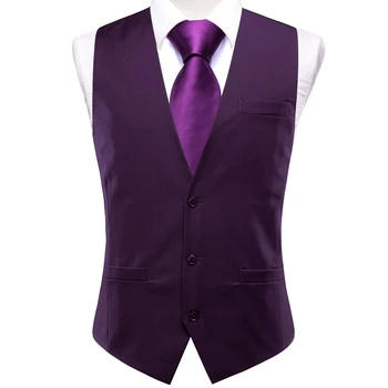 Hi-Tie tamsiai violetinė vyriška liemenė Šilkas Solid TR plonas liemenės kaklaraištis Hanky rankogalių segtukai Sagės komplektas vyrams Kostiumas Vestuvių vakarėlis Dizaineris