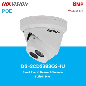 HIKVISION 8MP AcuSense fiksuoto bokštelio tinklo kamera DS-2CD2383G2-IU, įmontuotas mikrofonas, H.265+