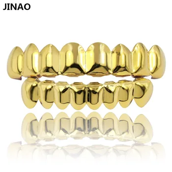 Hip Hop 8/8 Gold Color Grillz Set Top & Bottom Grills Dental Mouth Punk Teeth Capss Cosplay Party Tooth Reperio Helovino papuošalai