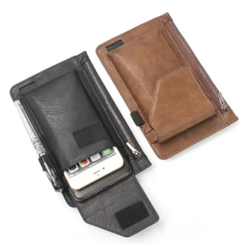 Hook Loop Man Belt Clip Zipper Card Pouch Dual Mobile Phone Leather Case for Huawei G7/G8/Mate7