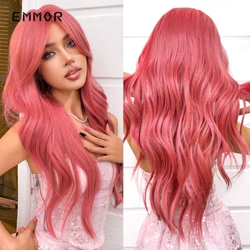 Ilgi šviesiai rožiniai Cosplay banguoti sintetiniai plaukų perukai su kirpčiukais baltoms moterims Afro Lolita Vandens banga Helovino karštis Reisitant Perukas