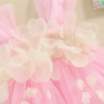 Infant Baby Girl 3D gėlių Tiulio romperio suknelė Naujagimis Fėjos suknelė be rankovių Vestuvių gimtadienio krikšto apranga