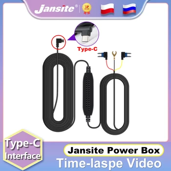 Jansite Type-C sąsaja Power Box Hard Wire Kit Automobilinis įkroviklis Galios keitiklio keitiklio adapteris, skirtas Dash Cam DVR įrašymo įrenginiui