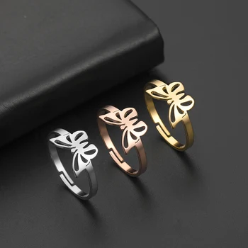 Jeshayuan Tuščiaviduris drugelio žiedas Mados mergaičių gimtadienio dovana Minimalistinis nerūdijančio plieno reguliuojamas žiedas moterims