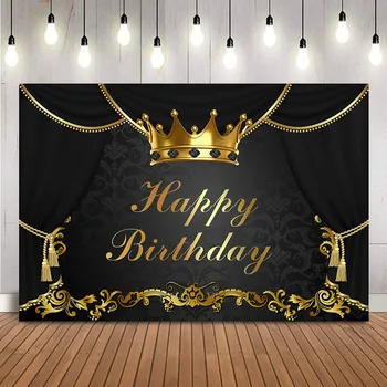 Juodas gimtadienio fonas Su gimtadieniu Vakarėlio fonas Juoda užuolaida Karališka karūna Fotosesija Fono dekoracijos Reklamjuostės rekvizitai
