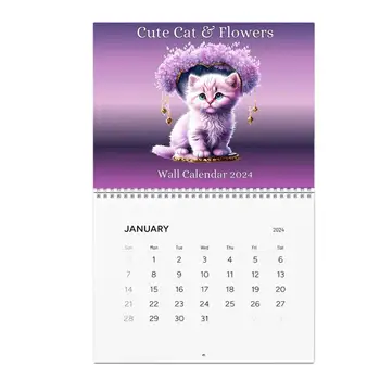 Juokingas kačių kalendorius 2024 m Mėnesio kačių gėlių sienos kalendorius 2024 m Kačių mėnesio sieninio kalendoriaus kalendoriai Mieli kačių veislės dovanų kačiukai