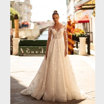Kadisua puošni vestuvinė suknelė ilgomis rankovėmis Aplikacijos Karoliukų grindų ilgis Individualizuotas plisas Mieloji Elegantiškos moterys Vestidos2024