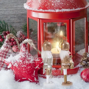 Kalėdinės medinės lėlės namų dekoras Kalėdinis spragtukas Lėlės pakabukas Kūrybinis blizgantis miltelių lėlės ornamentas navidadui