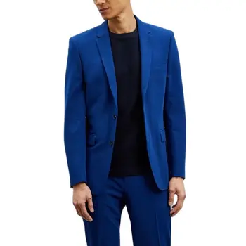 Karališkas mėlynas kostiumas vyrams Slim Fit 2 dalių oficialus verslo vestuvių jaunikis Smokingo švarko komplektai Solidi siuvinių apranga