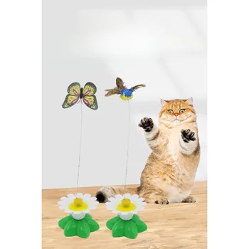 Katės žaislas elektrinis skraidantis drugelis kolibris katės erzinimo lazda Savaime aukštas žaislas automatiškai besisukantis kačių erzinantis paukštis aplink gėles