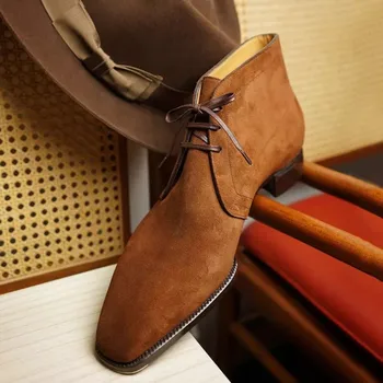 Kaubojiški batai vyrams Kava Rudas pulkas Suvarstomi verslo batai vyrams su kulkšnies batais