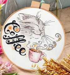 Kava Katės kryžminis dygsnis Ekologiškas medvilninis siūlas Siuvinėjimas Namų dekoravimas Kabanti tapybos dovana