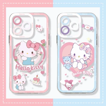 Kawaii Sanrio Love Hello Kitty telefono dėklas, skirtas IPhone 15 14 13 12 Mini 11 Pro Max X XR XS 7 8 Plus minkšto silikono skaidraus dangtelio dovana