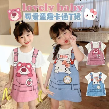 Kids Girls Summer Dress Cute Cartoon Hello Kitty Dress Kawaii Lotso Princess Dress for Toddler Baby Girl marškinėliai Suknelė