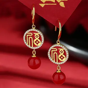 kinų stiliaus asmenybė Ilgi petardų auskarai Moteriška paprasta atmosfera Naujieji metai Raudonas žibintų tinklas Raudoni auskarai didmeninė prekyba Nauja