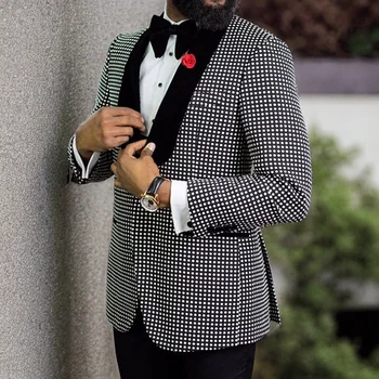 Klasikinis juodo taško vyriškas smokingo jaunikio kostiumas vestuvėms Prom Party Shawl Lapel Blazer kelnių rinkinys Geriausias vyras Terno Masculino 2023