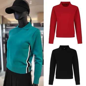 Korėjietiški golfo drabužiai Moteriški marškinėliai ilgomis rankovėmis Fashion Casual Versatile Slim Fit marškinėliai Ruduo 23 Nauja