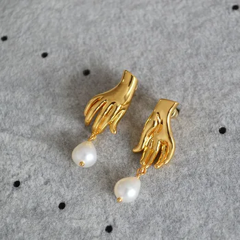korėjiečių mažumos dizainas jausmas delnas palmių vandens lašas perlas žalvariniai dengti auskarai auskarai moteriški