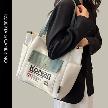 Korėjos stilius didelės talpos moteriškas krepšys all-match 2023 Naujas pečių pasiuntinio krepšys populiarus drobinis nešiojamas kaušo krepšys 가방 сумка жен