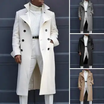 Korėjos tendencija Vyriškas laisvas laisvalaikio vienspalvis paltas Rudens žiemos mada Naujas vilnonis ilgas paltas ilgomis rankovėmis 2023