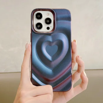 KUROLL 3D Love Heart Glitter Telefonų dėklai, skirti iPhone 14 13 11 12 Pro Max dėklas Minkštas TPU galinis dangtelis Fundas Violetinė
