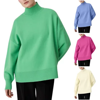 Lady drabužiai 2023 nauji atvykėliai Moteriškas megztinis aukštu kaklu Vienspalvis megztas megztinis Megztiniai Temperamentas Vėžlys Apačia Marškiniai