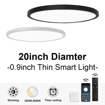 LED lubinis šviestuvas 20inch Ultrathin Smart App nuotolinio valdymo pultas Šviestuvas Vidaus lubų šviestuvas miegamajam Virtuvė Svetainė