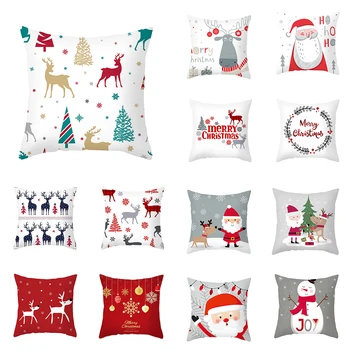 Linksmų kalėdinių dekoratyvinių spaudinių pagalvėlių užvalkalas Pagrindinis Svetainė Sofa Kvadratinė pagalvė 45 * 45cm