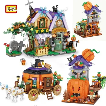 LOZ Helovino scena Vila Moliūgų namo modelis Vežimėlis Surinkti statybiniai blokai Šventinis išskirtinis namų dekoras vaikams Dovanų žaislai