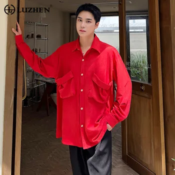 LUZHEN 2023 Ruduo Vienspalvės kišenės puošia dizainą Laisvalaikio marškiniai Vyriški madingi aukštos kokybės korėjiečių elegantiški laisvi viršugalviai 44d0ac