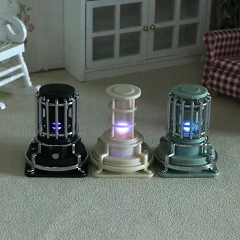 Lėlių namelis Miniatiūrinis šildytuvas LED švytinti viryklė Modelis Mini šildytuvas Baldai Namų dekoro žaislas 1/12 1/6 Lėlių namelio dekoro priedai