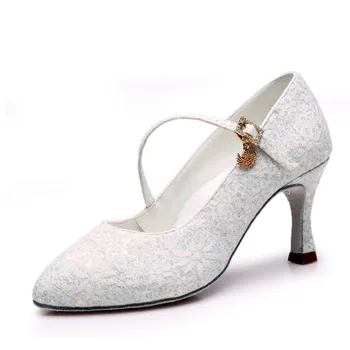Mada Moteriški modernūs batai Salsa Tango šokių bateliai Chunqiu Blizgučiai 6cm Minkštas pado sandalai Šokių batai