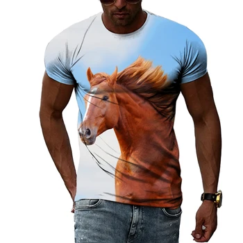 Mada Vyriško gyvūno arklio rašto marškinėliai Hip Hop Trend Asmenybė Juokinga Apvalus kaklas Tops Street Casual Print Trikotažas trumpomis rankovėmis