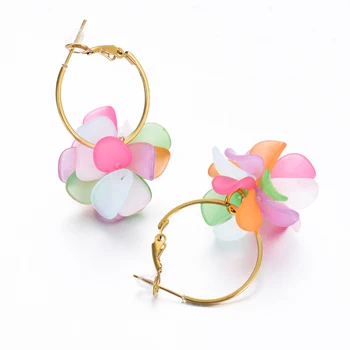 Madingas spalvingas gėlių auskaras moterims Nerūdijančio plieno apvalaus lankelio auskarai Klasikiniai akriliniai auskarai Išskirtinė papuošalų dovana