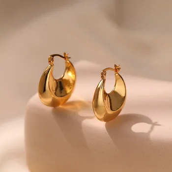 Madingas U formos didelis pusmėnulio dizainas Tuščiaviduriai lanko auskarai Moteriškos rankinės modelis 18K paauksuota gryno metalo mados ausų žiedai