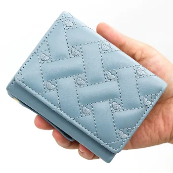 Madingas Širdies formos siuvinėjimas Moteriška trumpa užtrauktuku užtrauktuku užsegama piniginė Laikymo krepšys Vienspalvis paprastas piniginės kortelių krepšys