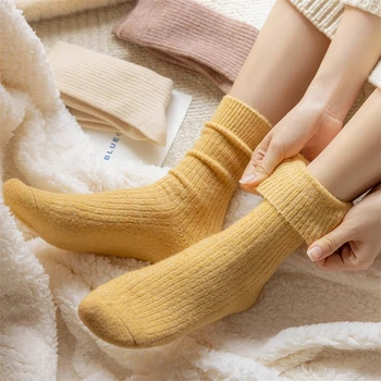 Madingos moteriškos kojinės Ruduo Nauja šilta Sutirštėja Vienspalvė Laisvalaikio Paprastos žieminės kojinės mergaitėms Kvėpuojančios ilgos krūvos kojinės Moteriškos