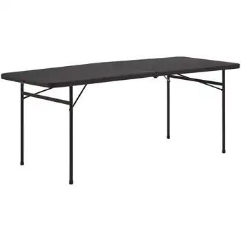 Mainstays 6 pėdų dvigubai sulankstomas plastikinis vidaus sulankstomas stalas, juodas sulankstomas stalas sulankstomas stalas