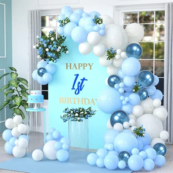 Makarono mėlynas balionas Girliandos arkos rinkinys su pastele 18 colių balionas kūdikių dušui Gimtadienio vakarėlio dekoravimas Berniuko reikmenys