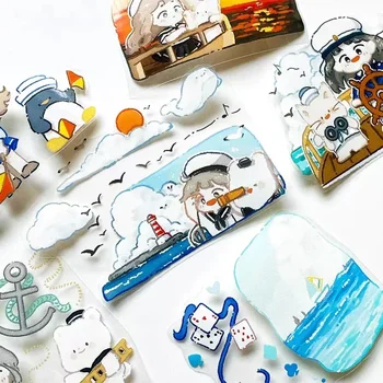 Make Wish/go Sailing Decorative Girl Stickers Washi Masking pet Tape Journal Diy Lipdukai