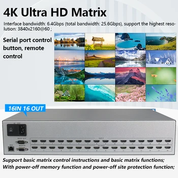 Matricos jungiklis, skirtas HDMI 16x16 4K 60Hz HDCP2.2 Profesionalus stovo skirstytuvas 16 in 16 su HDMI garso ir vaizdo jungikliu