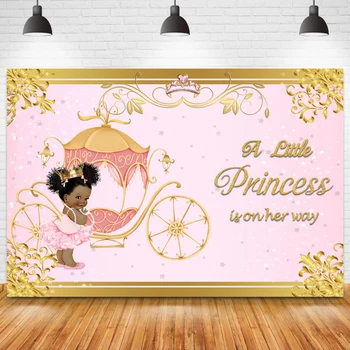 Mažosios princesės gimtadienio moliūgų krepšelis Fonai Auksinė žvaigždė Rožinė karūna Tinkinti fotografiją Plakatas Kūdikio dušas Foto fonas